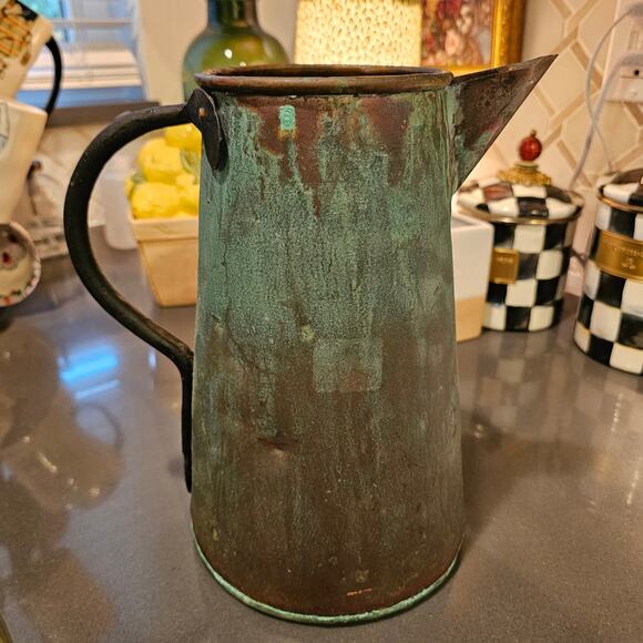 Early 1900s Verdigris Copper Pitcher Perfect Display Piece - Picture 2 of 14